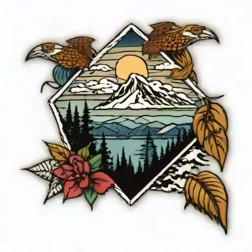 Pacific Northwest mountains with N542CW in the middle  tattoo design idea