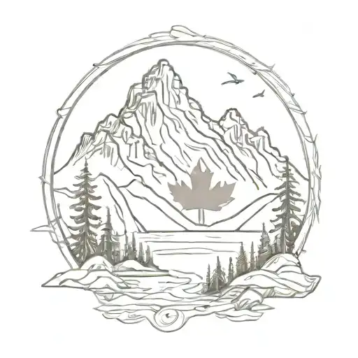 Pacific Northwest mountains with Canadian flag tattoo design idea