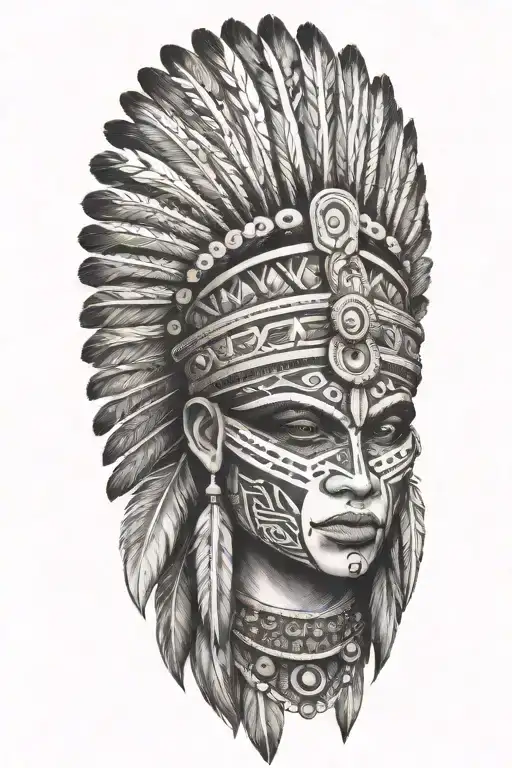feathers should look a little bit forward, mouth aztec motives tattoo design idea