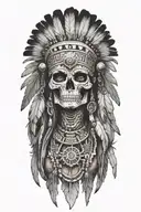 realistic skeletal elements, maya motives feathers crown, themes of death, spirituality, warrior aztec girl tattoo design idea