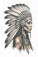 realistic skeletal elements,Mesoamerican-inspired headdress,  themes of death, spirituality, and warrior aztec girl tattoo design idea