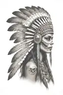 realistic skeletal elements,Mesoamerican-inspired headdress,  themes of death, spirituality, and warrior aztec girl tattoo design idea