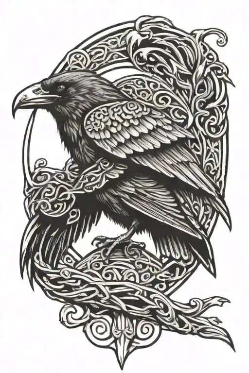anglo saxon knot work, raven, grim reaper tattoo design idea