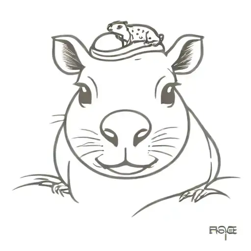 cute capybara with small cute frog on its head tattoo design idea