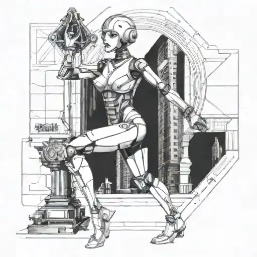 make the female robot of film metropolis 1927, combined with the girl dancing in the city tattoo design idea