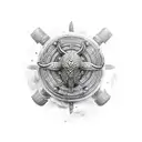 A Viking shield maiden in fierce battle stance tattoo design idea