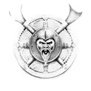 A Viking shield maiden in fierce battle stance tattoo design idea