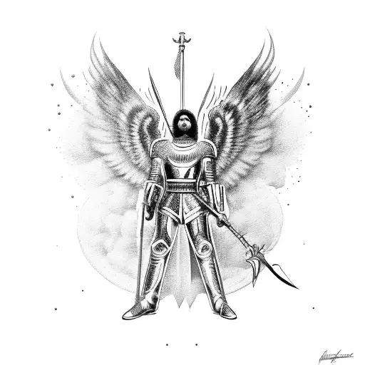 Modern Depiction of Michael the Archangel defeating Lucifer tattoo design idea
