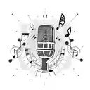 A vibrant new-school tattoo featuring a microphone and musical notes intertwined with the lyrics of a Demi Lovato song. tattoo design idea