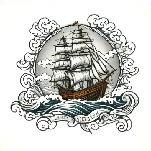 ship sailing through stormy this too shall pass written tattoo design idea