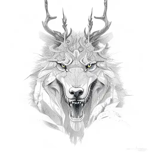 Hirsch in den Bergen tattoo design idea