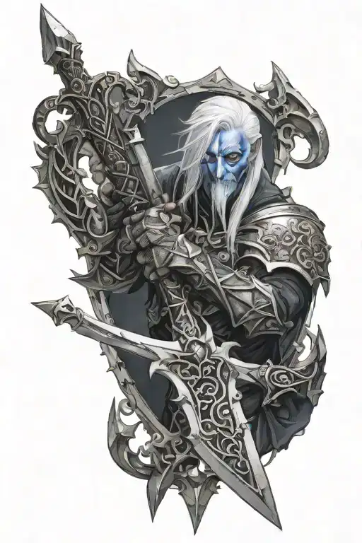 shadowheart from baldurs gate 3 wielding frostmourne from World of warcraft tattoo design idea