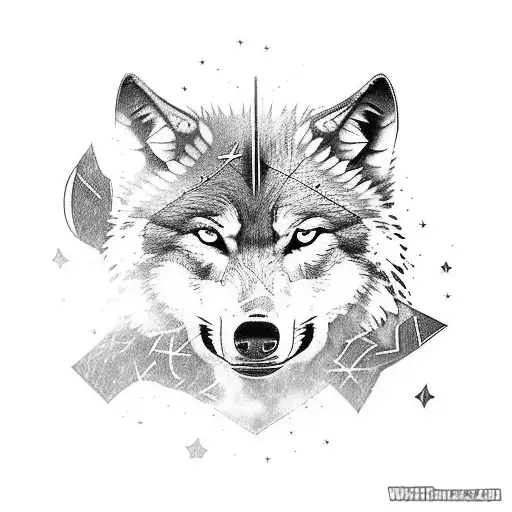 Wolf in battle field with film related artifacts or objects instead of swords and weapons from a battlefield tattoo design idea