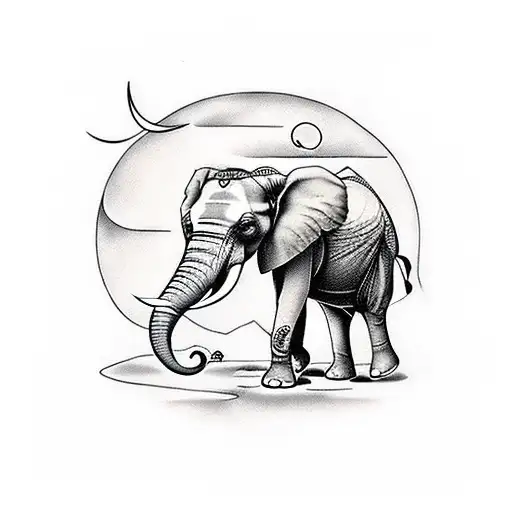 Elephant march 3 full moon tattoo design idea