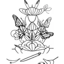 aguja y dedal y mariposas tattoo design idea