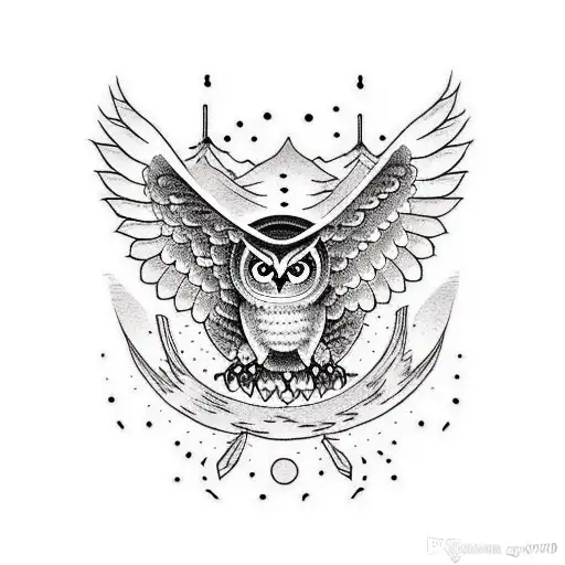 flying owl and jumping wolf tattoo design idea