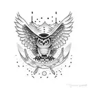 flying owl and jumping wolf tattoo design idea