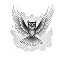 flying owl and jumping wolf tattoo design idea