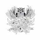 flying owl and jumping wolf tattoo design idea