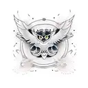 flying owl and jumping wolf tattoo design idea