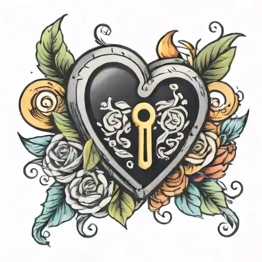 D AND V heart shaped lock tattoo design idea