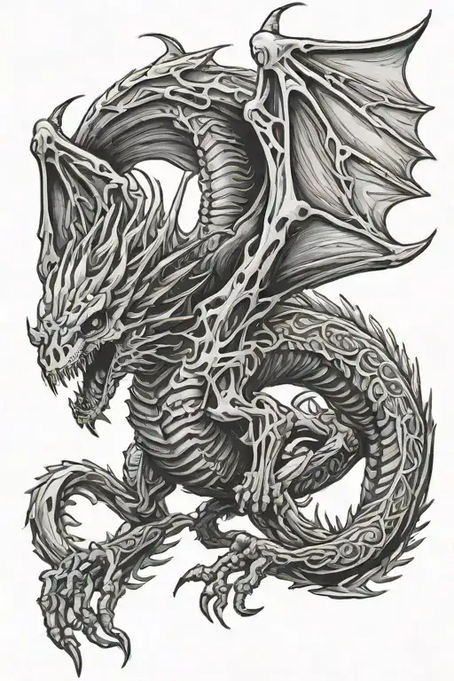 skeleton dragon flying tattoo design idea