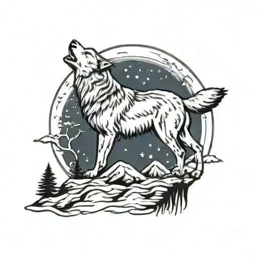 wolf howling at the moon tattoo design idea