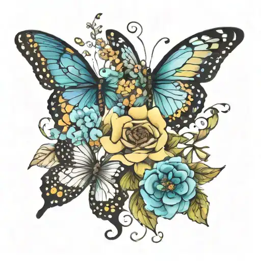butterflies flowers intertwined time heals intertwined sparkles tattoo design idea