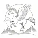 Pegasus, mountain and dove tattoo design idea