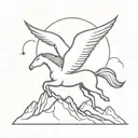 Pegasus, mountain and dove tattoo design idea