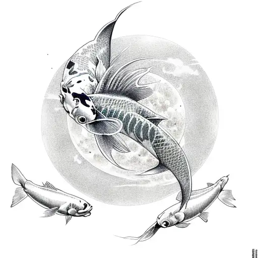 Sun and Moon koi fish tattoo design idea