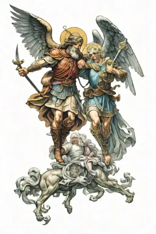 St. Michael and St. Peter together symbolizing eternal love tattoo design idea
