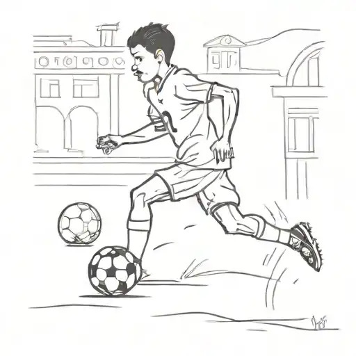 a little boy with jersey number 21 runs through Naples and has only one dream: to become a professional footballer and play in the Naples stadium tattoo design idea