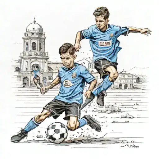 a little boy with jersey number 21 runs through Naples and has only one dream: to become a professional footballer and play in the Naples stadium tattoo design idea