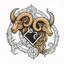 Aries zodiac sign combined wit scorpio zodiac sign in wiking tatoo style and black and white tattoo design idea