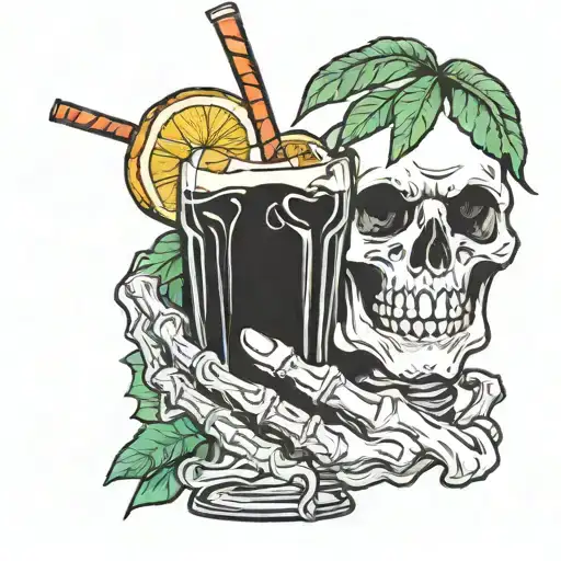 skeleton hand holding a tropical drink tattoo design idea