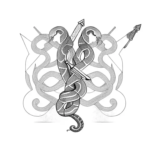 snake with a dagger tattoo design idea