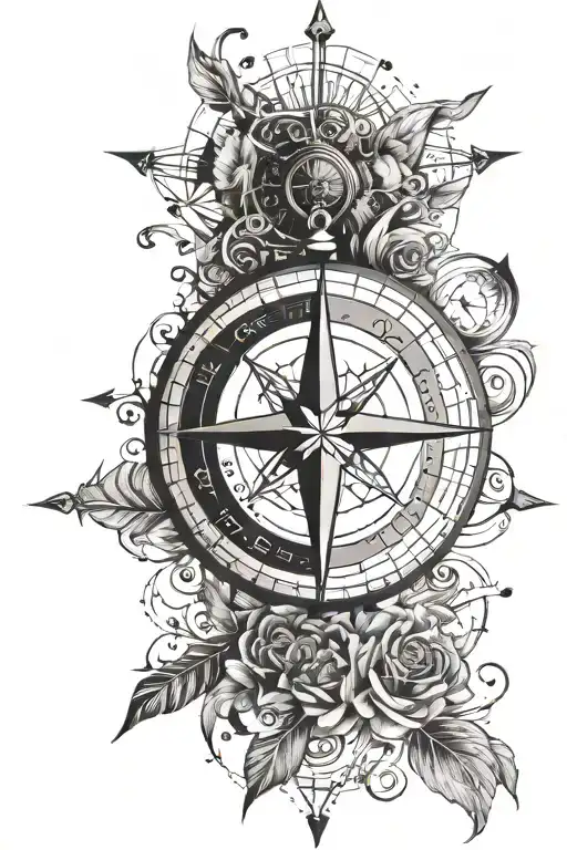 A compass rose with a twist, incorporating elements of travel and the client's favorite wind rose on the forearm tattoo design idea