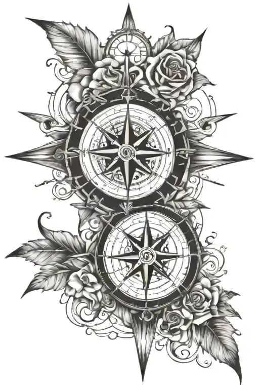 A compass rose with a twist, incorporating elements of travel and the client's favorite wind rose on the forearm tattoo design idea