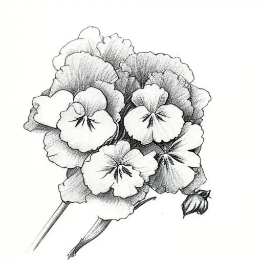 pansies, red carnation, and cherry blossoms in a bunch tattoo design idea