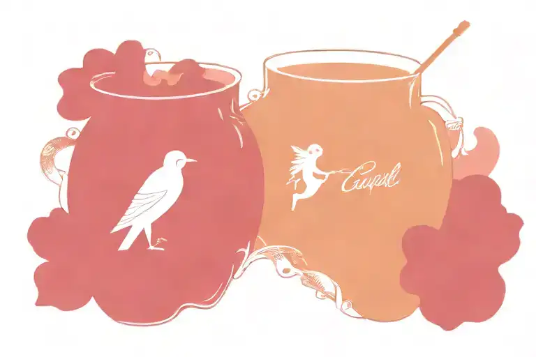 Cupid brewing love potions in a Cupid cafe on a half moon tattoo design idea