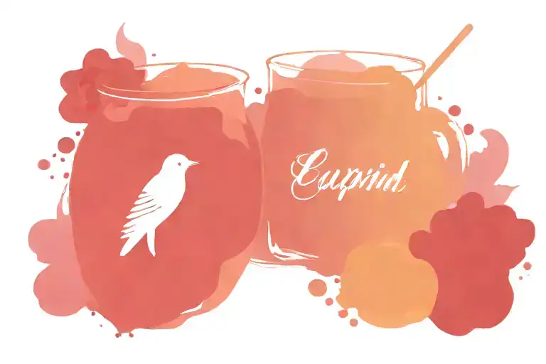 Cupid brewing love potions in a Cupid cafe on a half moon tattoo design idea