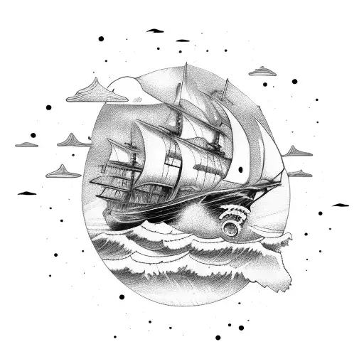 A majestic ship sailing across stormy seas tattoo design idea