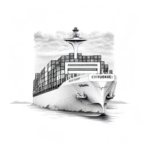 A massive container ship navigating through a bustling port tattoo design idea