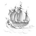 A majestic ship sailing across stormy seas tattoo design idea