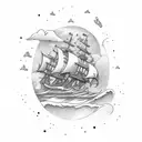 A majestic ship sailing across stormy seas tattoo design idea