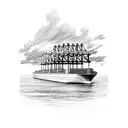 A massive container ship navigating through a bustling port tattoo design idea