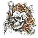 skull rose money and broken hourglass tattoo design idea