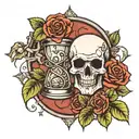 skull rose money and broken hourglass tattoo design idea