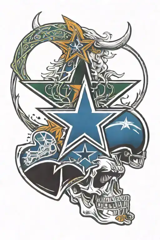 Dallas cowboys, Dallas mavericks, Dallas stars, Texas rangers, and Texas longhorns all logos combined  tattoo design idea